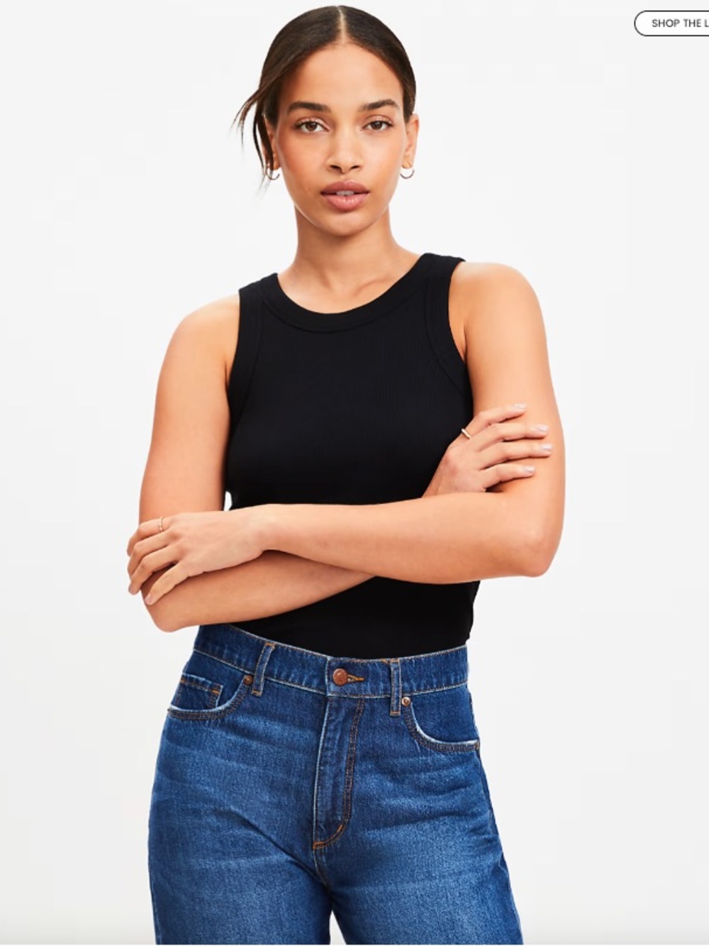 LOFT Perfect Tank Black Ribbed Crewneck Tank